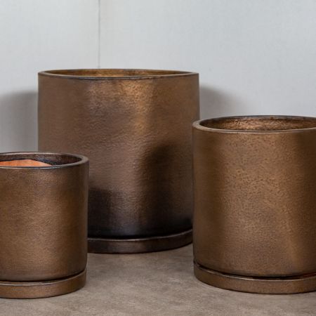 Campania 3PC Glazed IO Cylinder Planter Bronze