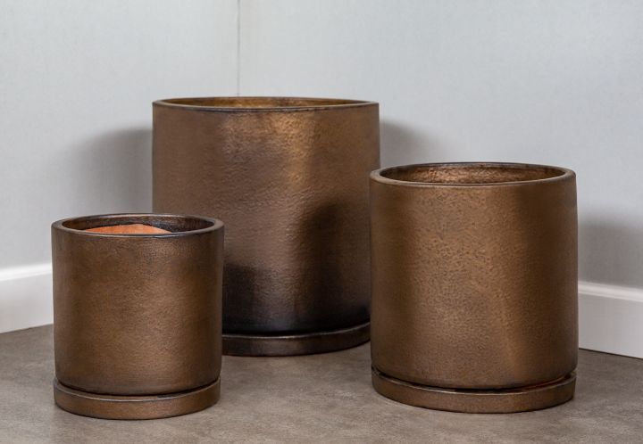 Campania 3PC Glazed IO Cylinder Planter Bronze