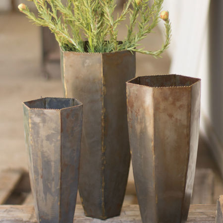 Kalalou Set of Three Metal Hexagon Vases with Brass Dot Detail