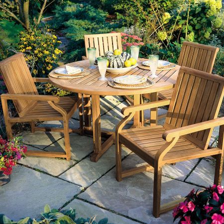 Kingsley Bate Nantucket Dining Arm Chairs Shown with Essex 50 Round Dining Table