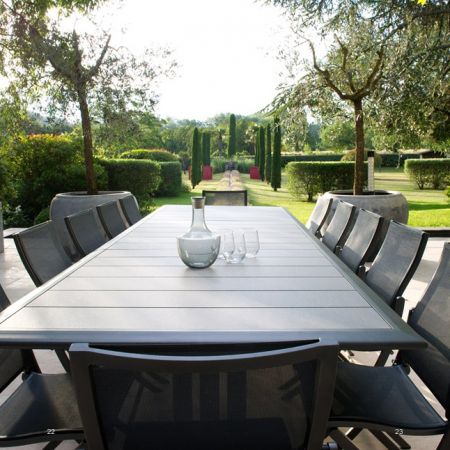 Les Jardins Hegoa Extension Dining Table Shown With Teaser Folding Chairs