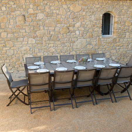 Les Jardins Hegoa Extension Dining Table Shown With Teaser Folding Side Chairs