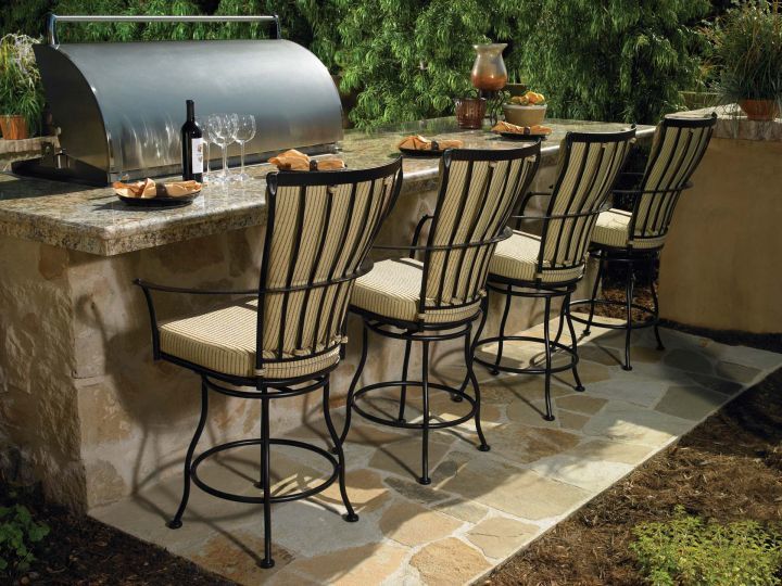 Monterra Swivel Stool Shown up to Barbecue Island