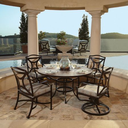 OW Lee Madison 5pc Dining Set Shown With A 5pc Fire Pit Set