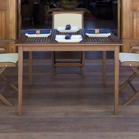 Opal Square Dining Table Shown with Topaz Folding Sling Chairs