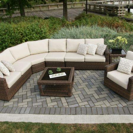 Ratana Portfino Sectional Shown With 1-Left And Right Love Seat, 1-Curved Corner, 1-Armless Chair. Shown With 1- Swivel Gliding Club Chair, 1- Coffee And End Table
