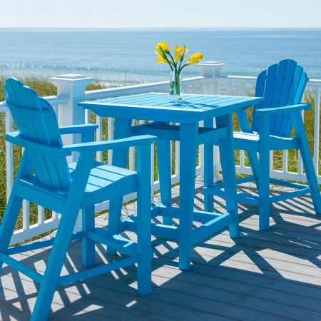 Seaside Casual Mad Fusion Pool Balcony Table Shown With Pool Adirondack Balcony Arm Chairs