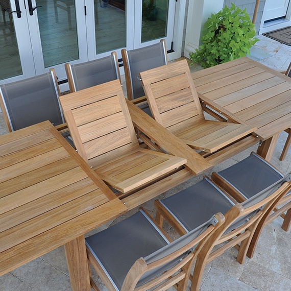 Self Storing Leaves In The Kingsley Bate Hyannis Extension Table, Shown With St. Tropez Arm & Side Chairs