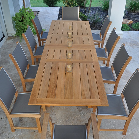 Top View Of The Kingsley Bate Hyannis Extension Table Shown With St. Tropez Arm & Side Chairs